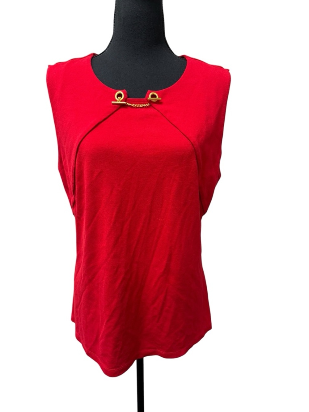Liz Claiborne Red Top Gold Chain Neck Sleeveless Blouse XL Career Chic